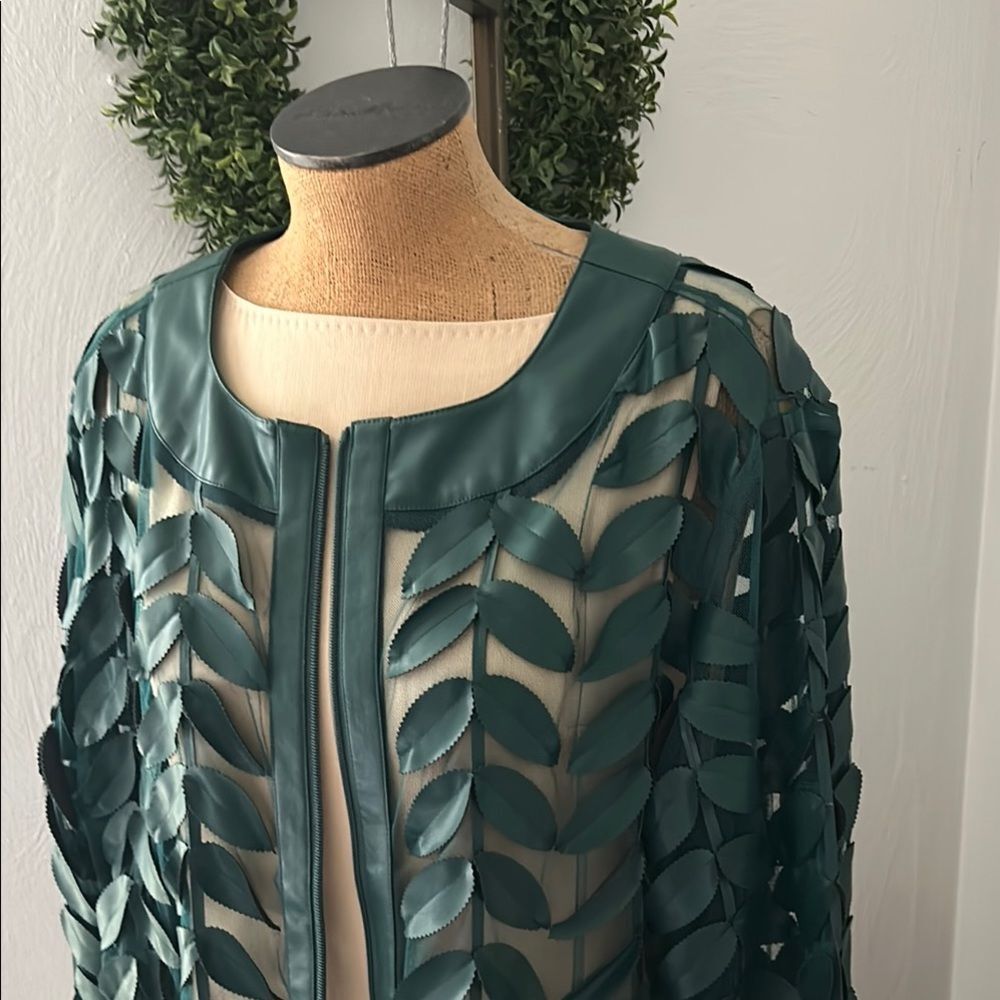 Teal Leaf Pattern Sheer Jacket - image 2